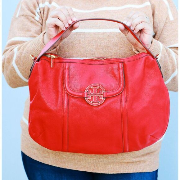 NWT Tory Burch Amanda Shoulder Hobo Bag Lobster - Picture 3 of 16